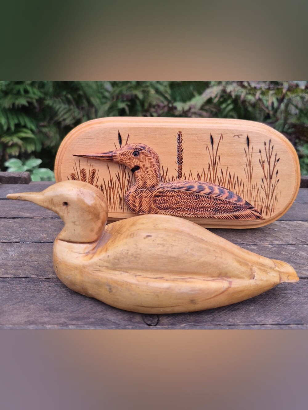 VTG Canadian Folk Art Loon Set Double Signed Ross Jobe
